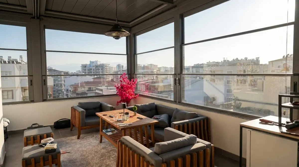 Giyotin cam balkon şehir manzara