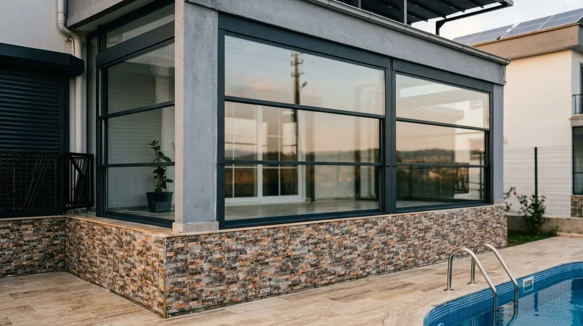 Havuz kenarı cam kış bahçesi