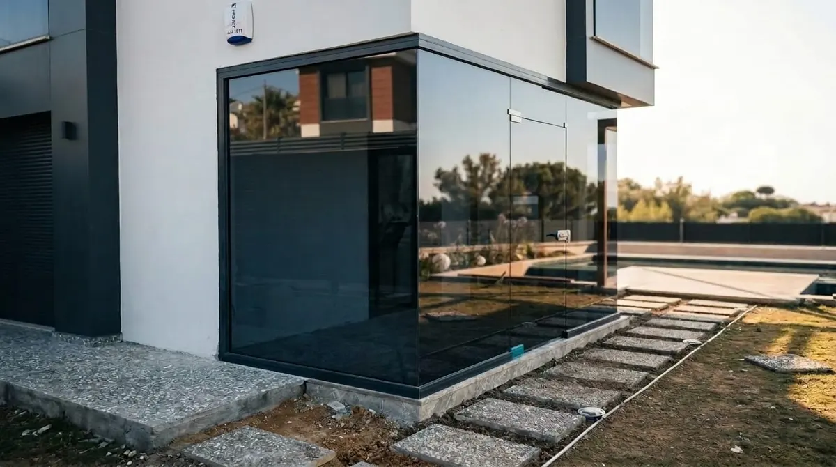 Villa füme cam giriş rüzgarlık