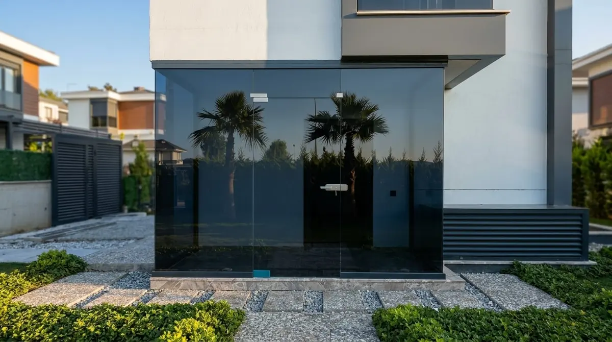 Villa giriş cam rüzgarlık sol açı